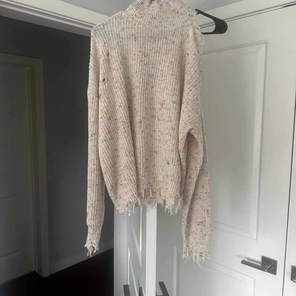 Women's Multi-Colored Speckled Distressed Cream Sweater